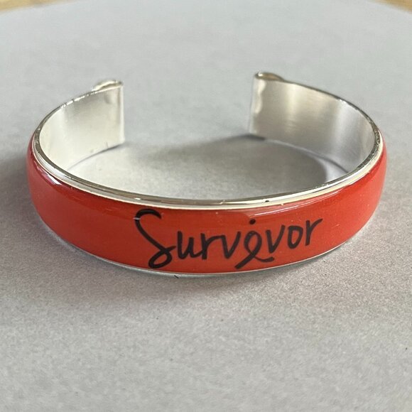 Rustic Cuff Orange "Survivor" Silicone and Stainless over Brass Bracelet - Picture 2 of 3